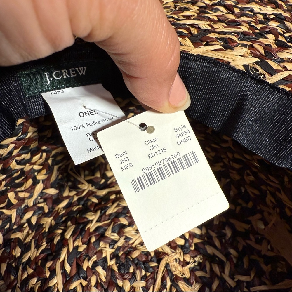 J. Crew Raffia Woven‎ Sun Beach Hat in Brown Black Tan Neutrals - Picture 5 of 6